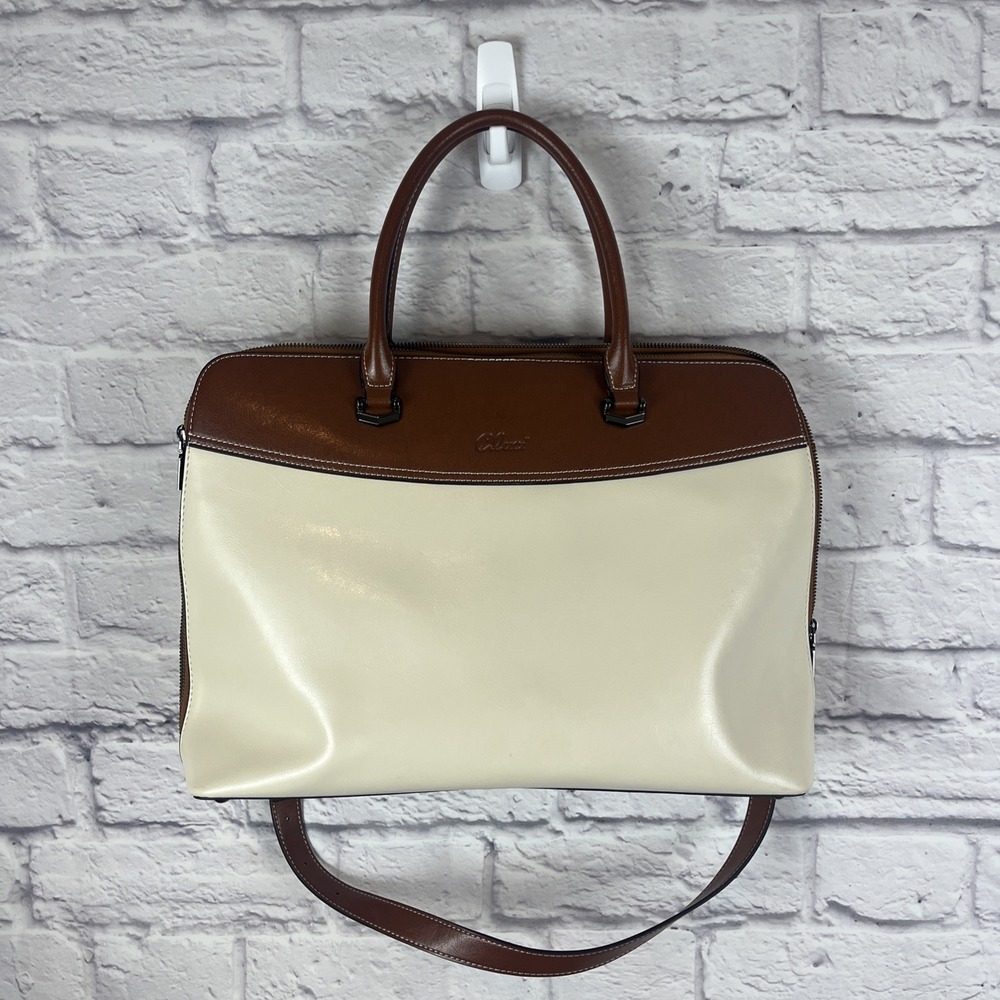 Cluci Leather Color Block Briefcase Laptop Work School Bag Fits 15.6 Laptop